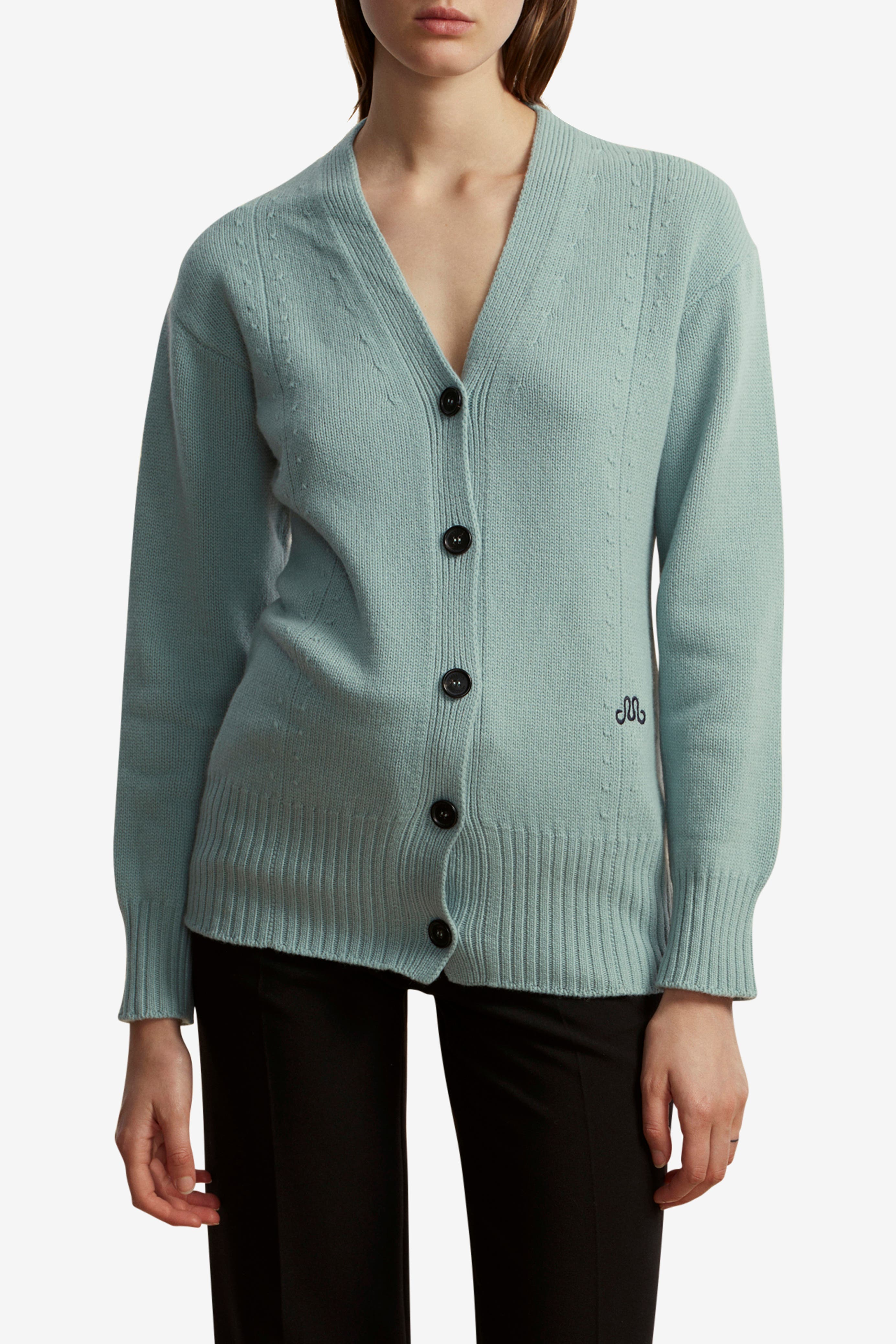 Marina Moscone Waisted Cardigan in Icy Blue 