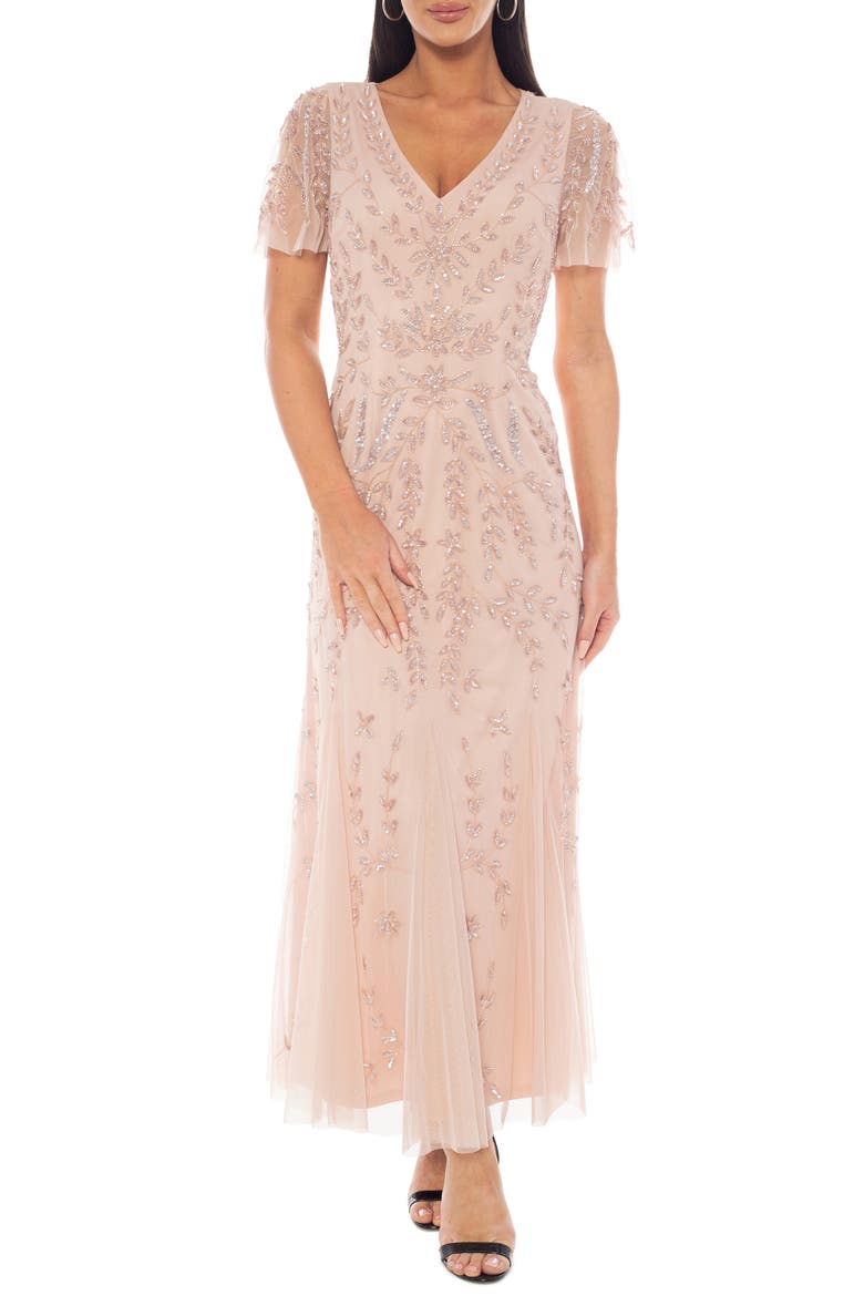 Beaded Mesh Dress, Main, color, BLUSH