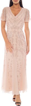Oleg Cassini Beaded Mesh Dress