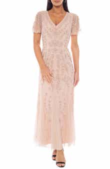 Oleg Cassini Beaded Mesh Dress
