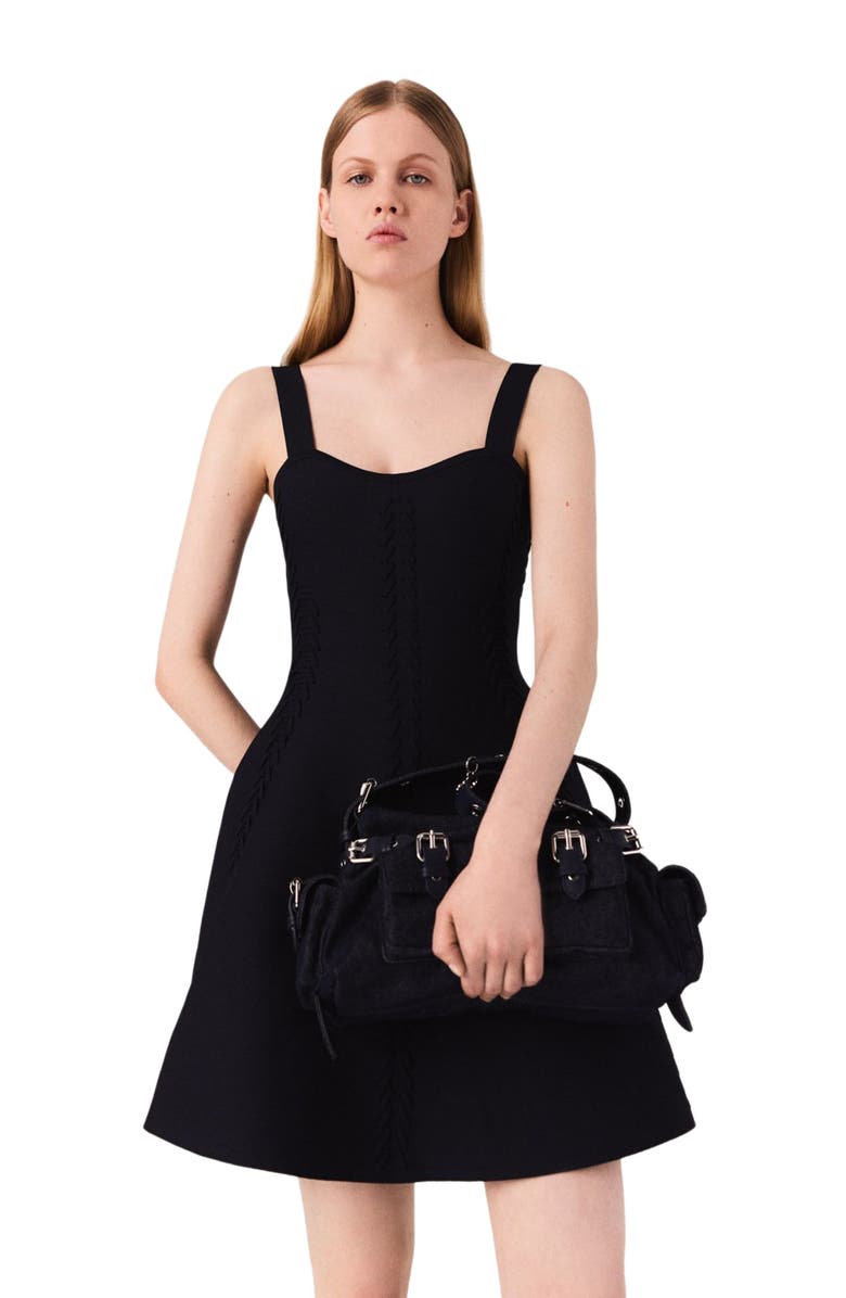 maje Mini knitted babydoll dress, Alternate, color, Navy