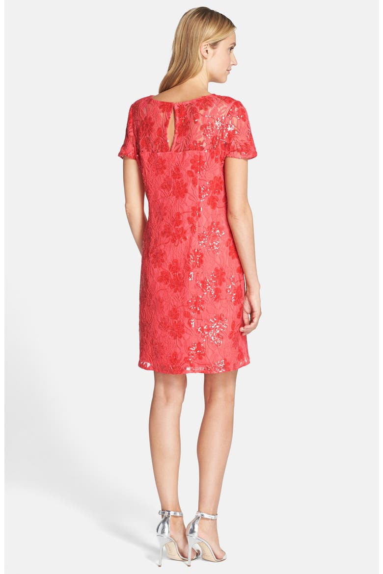 Sequin Lace Shift Dress, Alternate, color, CORAL