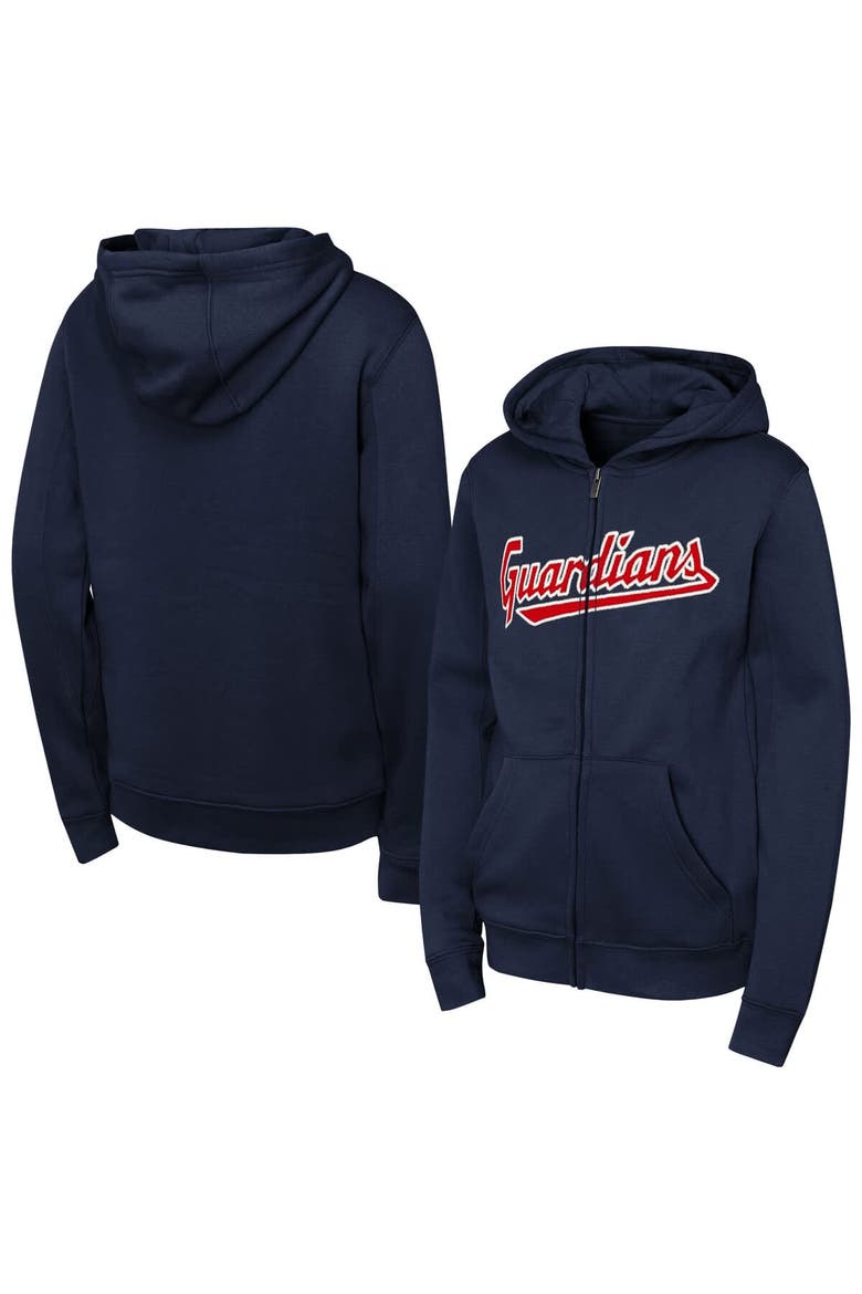 Youth  Navy Cleveland Guardians Wordmark Fleece Full-Zip Hoodie, Main, color, Navy