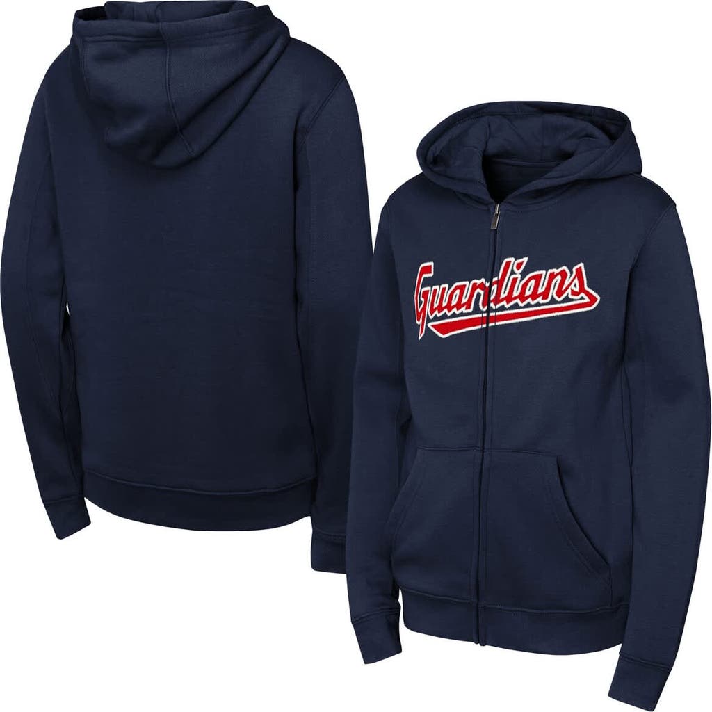 Outerstuff Kids' Youth Navy Cleveland Guardians Wordmark Fleece Full-zip Hoodie In Blue
