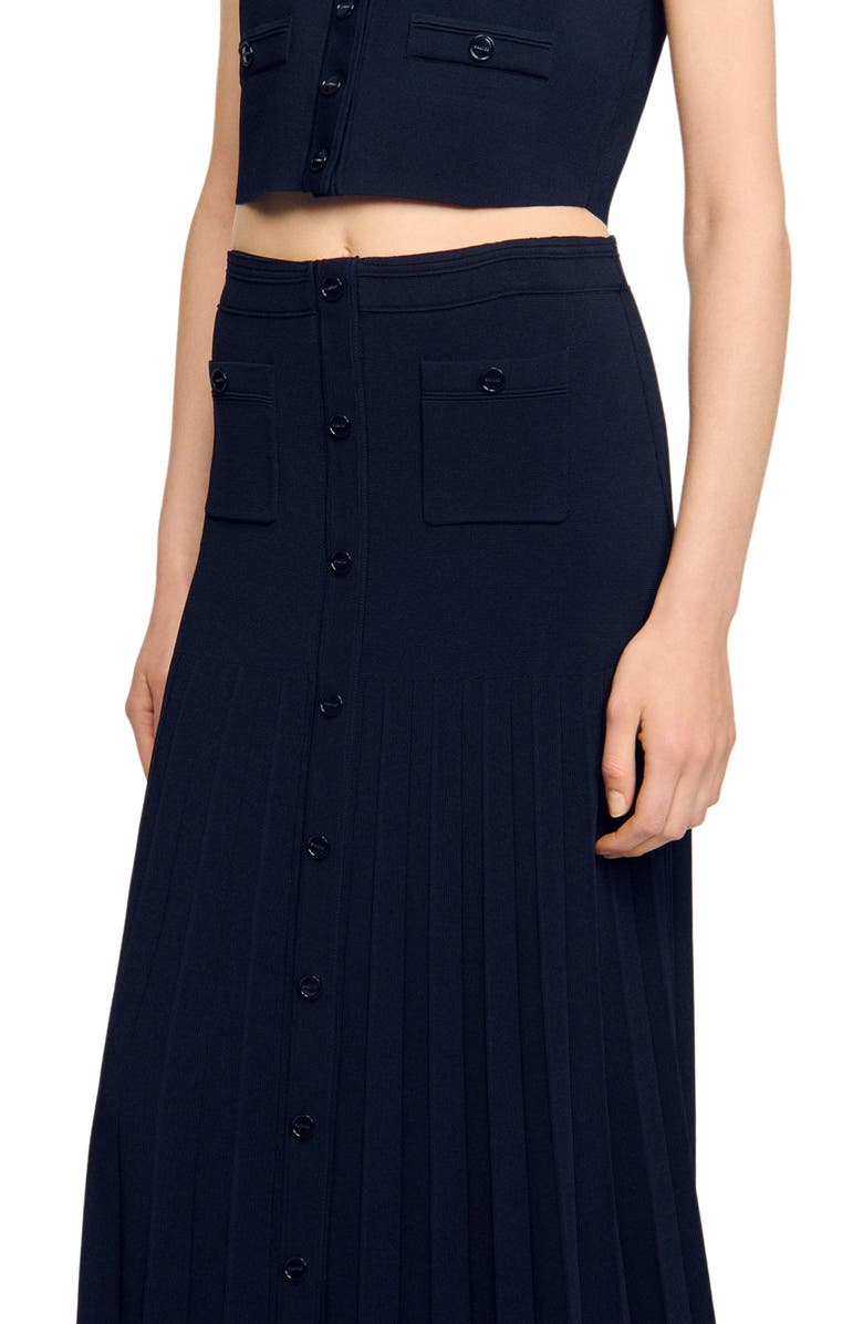 SANDRO Long two-tone knit skirt, Alternate, color, Navy Blue