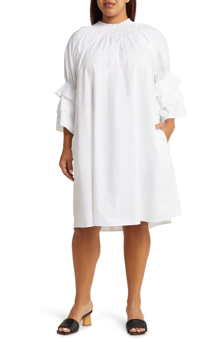 HARSHMAN Daphne Ruffle Cuff Cotton Poplin Dress, Main, color,