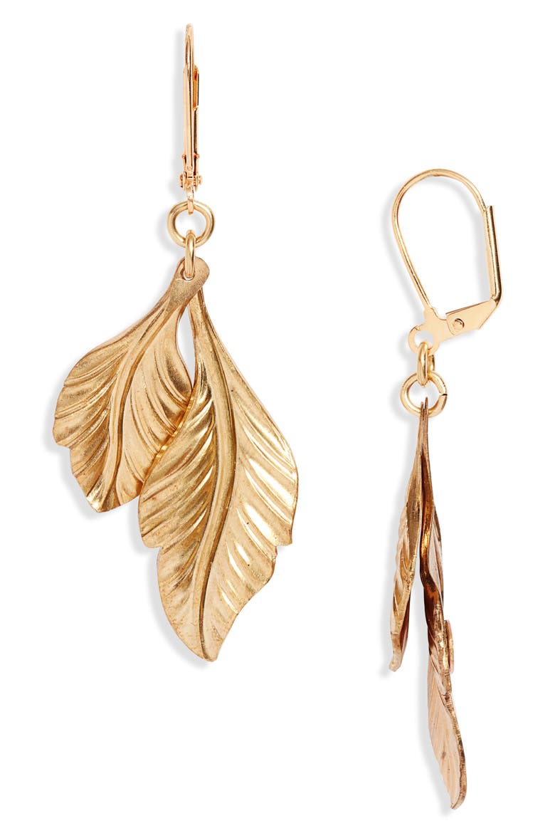 Jardiniere Plume Feather Drop Earrings, Main, color, GOLD