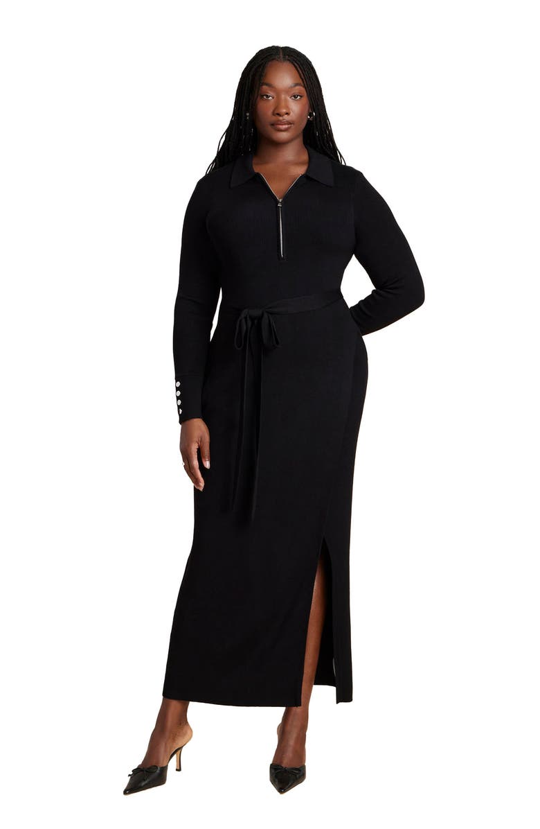 ELOQUII Zipper & Tie Sweater Dress, Alternate, color, 