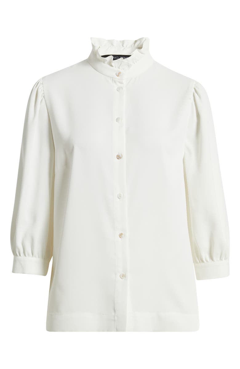 Ming Wang Ruffle Collar Button-Up Shirt, Main, color, White