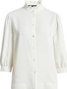 Ming Wang Ruffle Collar Button-Up Shirt