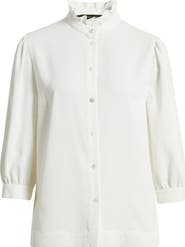 Ming Wang Ruffle Collar Button-Up Shirt