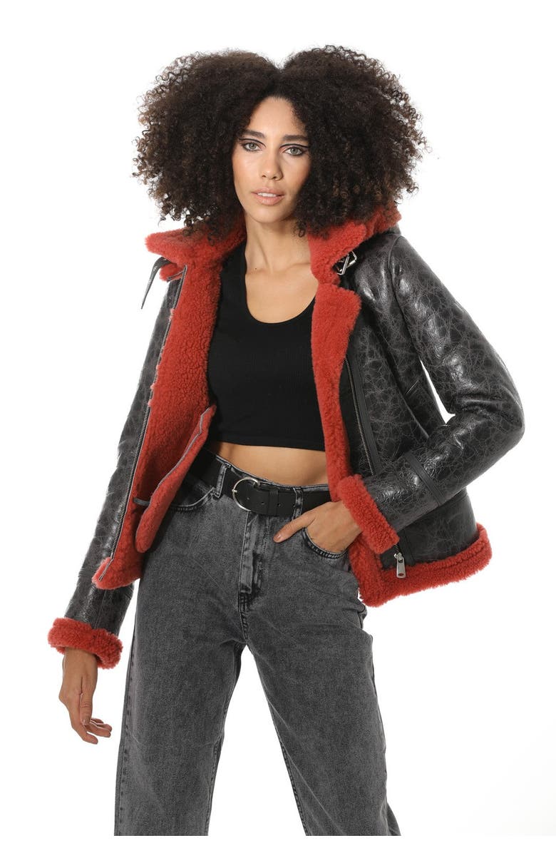 Furniq UK Celeste Sheepskin Jacket, Alternate, color, Dark Grey