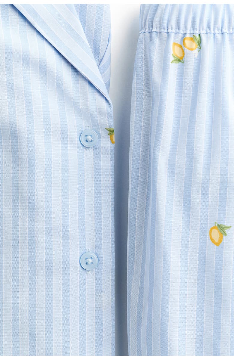 H&M Pyjama Shirt And Shorts, Alternate, color, Light Blue/Lemons