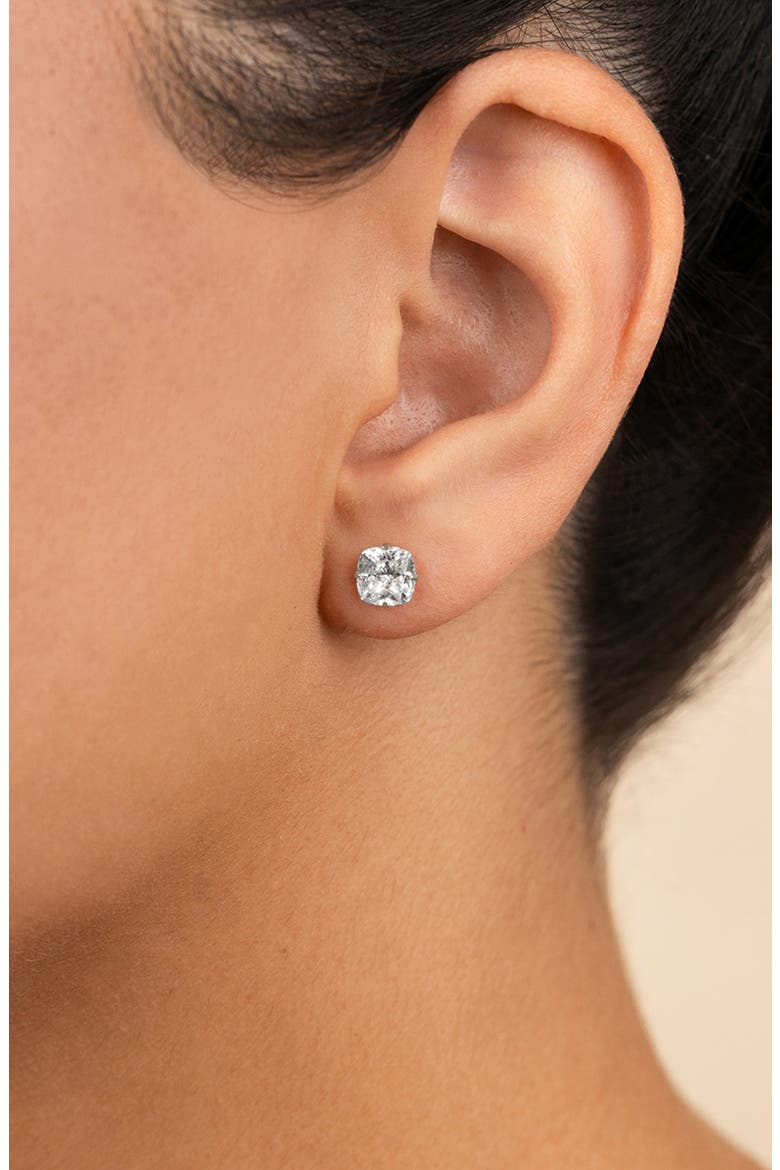 Cushion-Cut Cubic Zirconia Stud Earrings, Alternate, color, SILVER