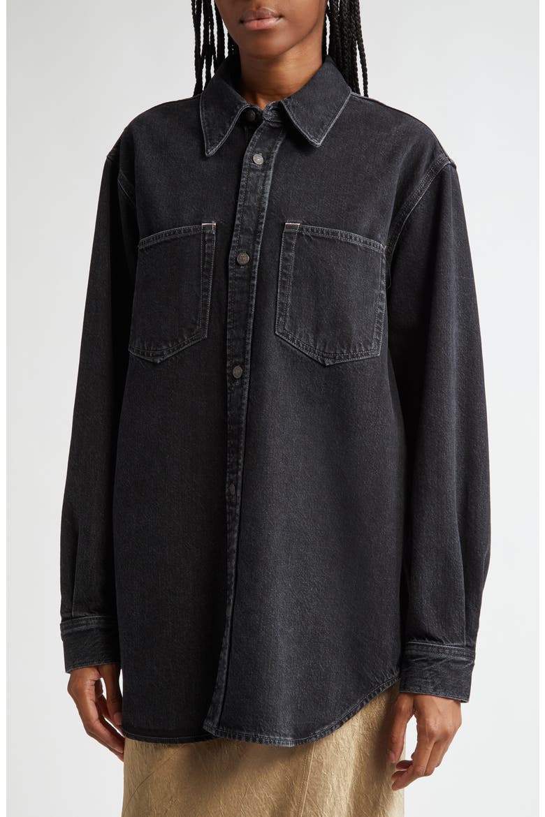 Relaxed Fit Organic Cotton Denim Button-Up Shirt, Alternate, color, BLACK