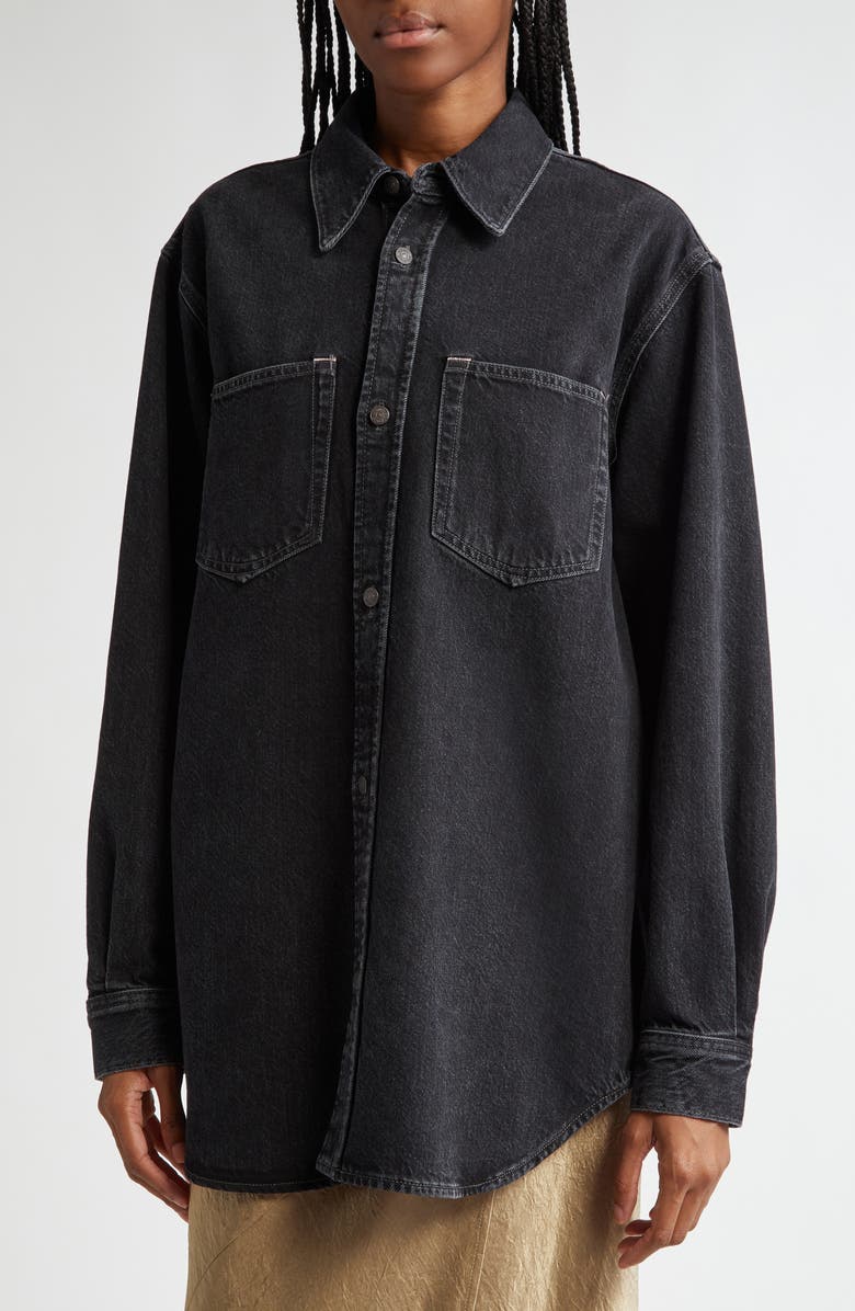 Acne Studios Relaxed Fit Organic Cotton Denim Button-Up Shirt, Alternate, color, Black
