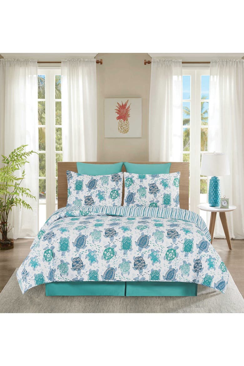 Turtle Bay Beach Coastal Cotton Quilt Set  - Reversible and Machine Washable, Alternate, color, Blue