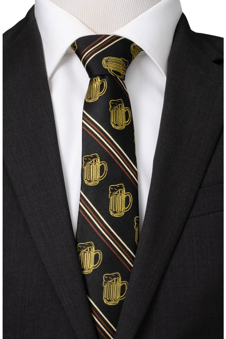 Beeraficionado Stripe Silk Blend Tie, Alternate, color, BROWN