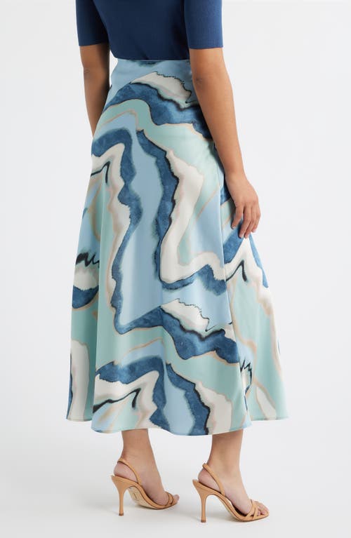 Anne Klein Abstract Print Bias Cut Maxi Skirt In Blue