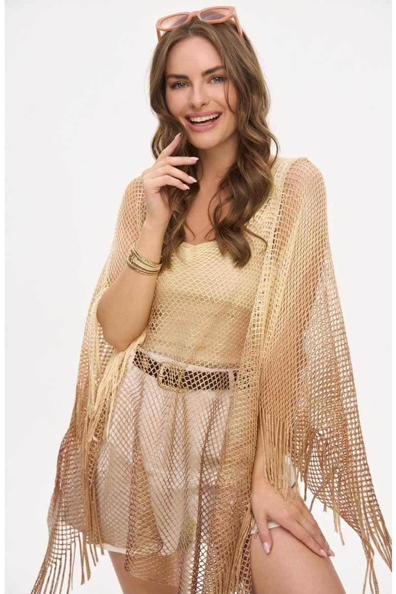 Crochet Fringe Poncho, Alternate, color, GOLD