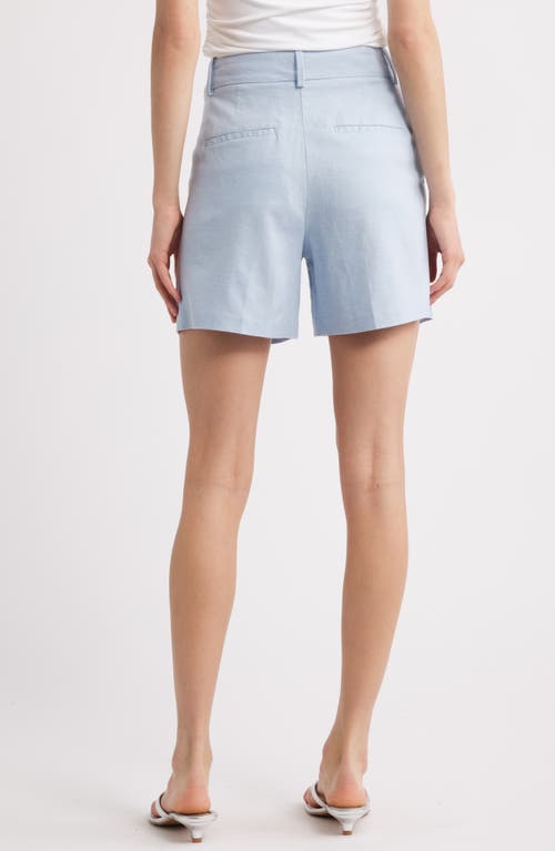 Open Edit Everyday Pleated Linen Blend Shorts In Blue Subdued