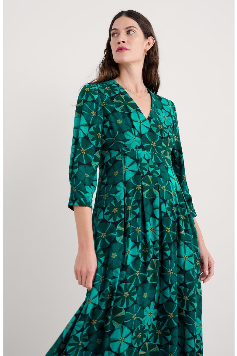 Etta Floral Pleated Midi Dress, Alternate, color, HANDICRAFT FLOWERS ONYX