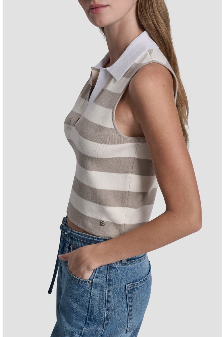 Striped Sleeveless Polo, Alternate, color, PEBBLE/ ENO