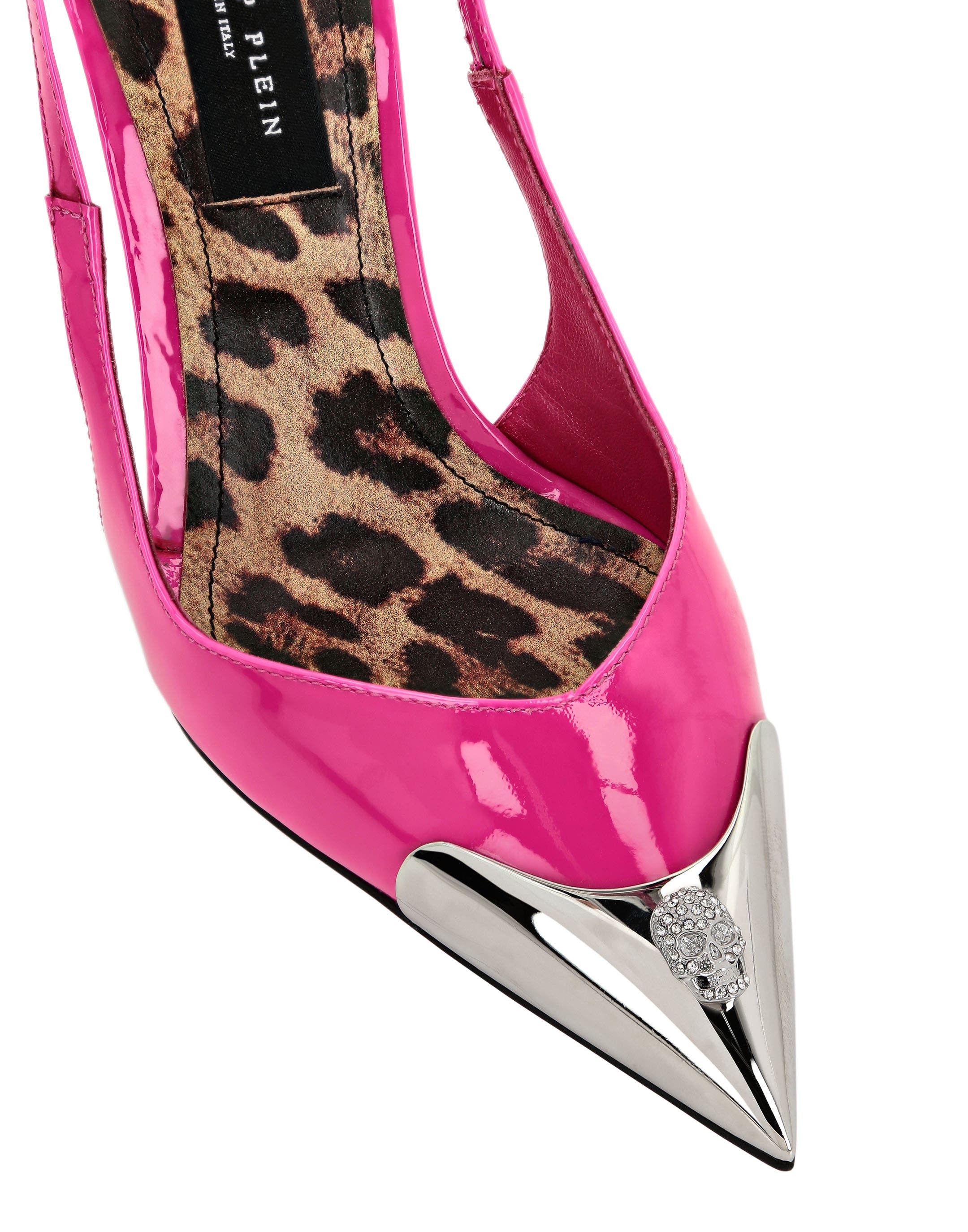 Patent Leather Decollete Hi-Heels Crystal Skull Pump Women, Alternate, color, Fuxia