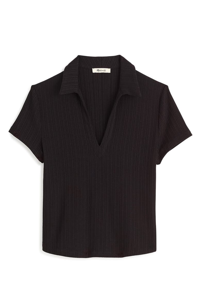 Madewell V-Neck Rib Polo Top, Alternate, color, Jet Black