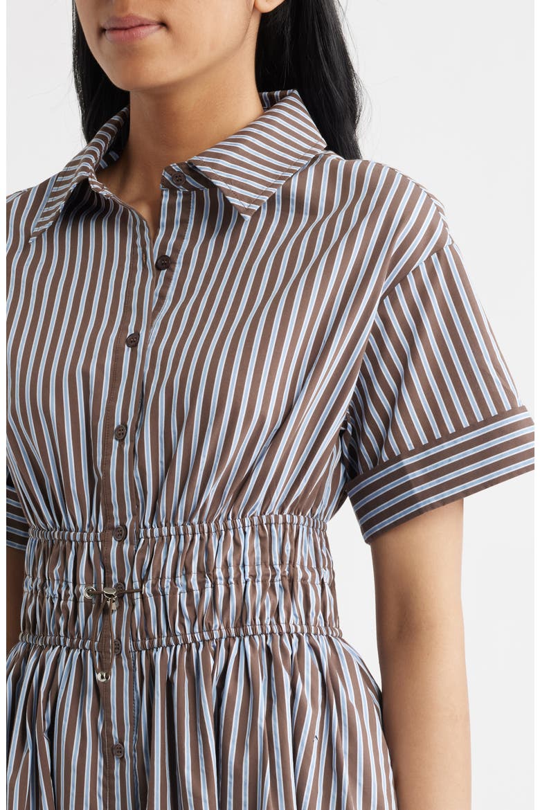 Stripe Short Sleeve Cotton Blend Midi Shirtdress, Alternate, color, BROWN BLUE