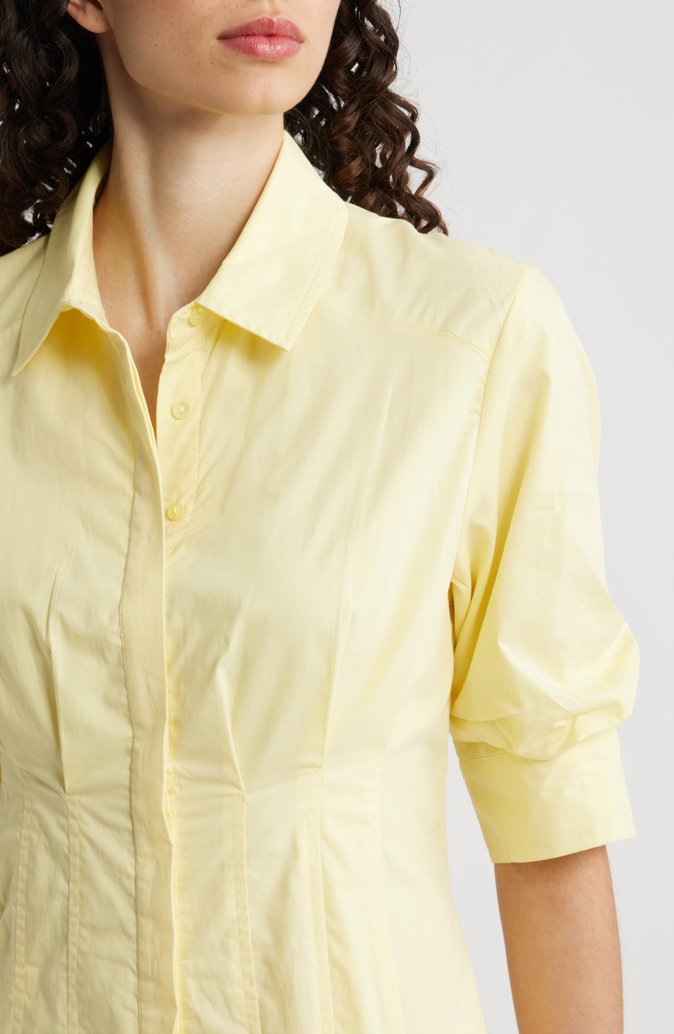 blouse shirt dress Women's Show Me the Way Light Blue Cotton Button Front Midi | Size: L Silk Dress With Tie Belt Pleated Cotton Button-Up Maxi Shirtdress