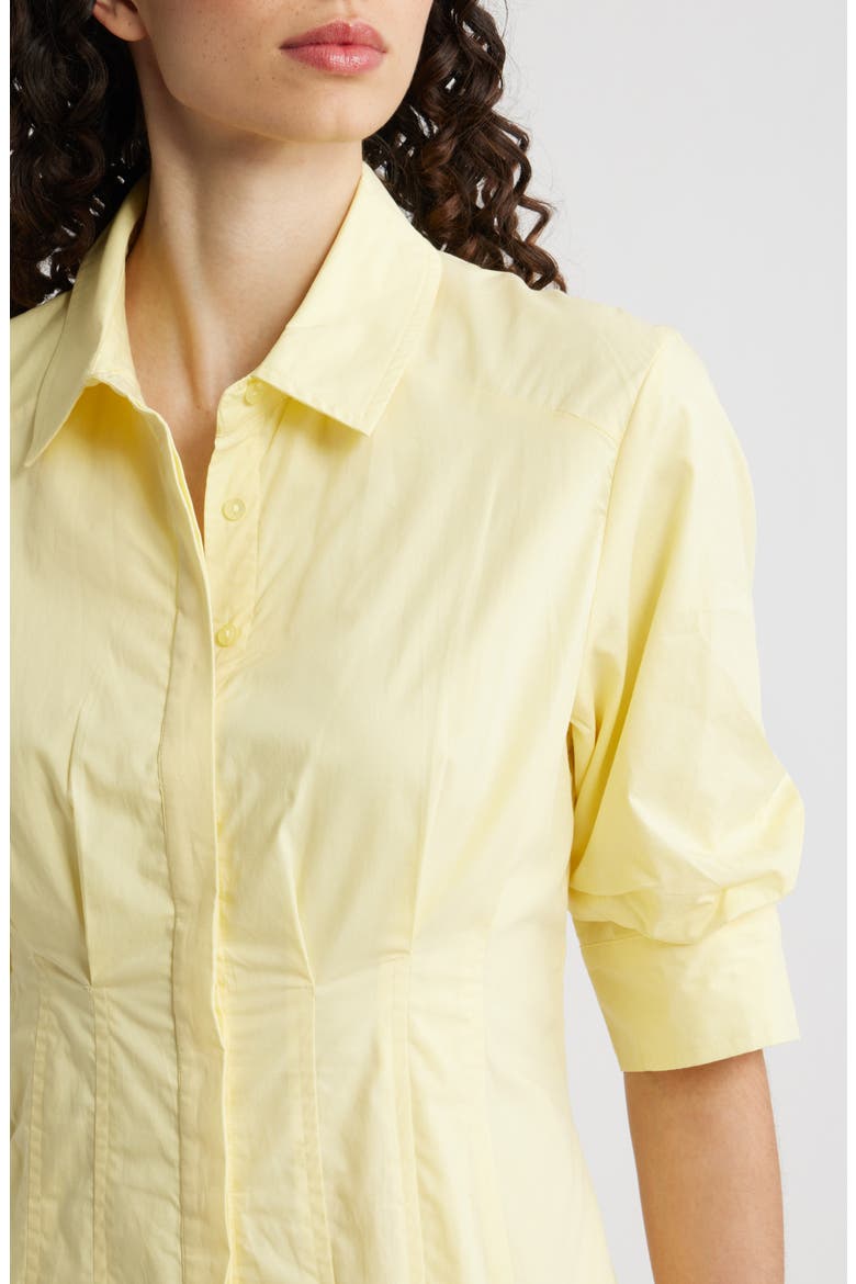 Pleated Cotton Button-Up Maxi Shirtdress, Alternate, color, LEMON CREAM