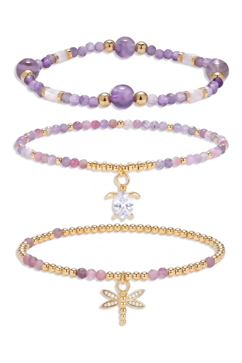 Beatrix Set of 3 Stretch Bracelets, Main, color, GOLD