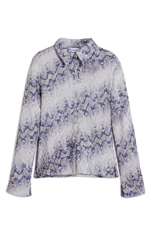 Desigual Textured Snakeskin Print Button-up Shirt In Beige