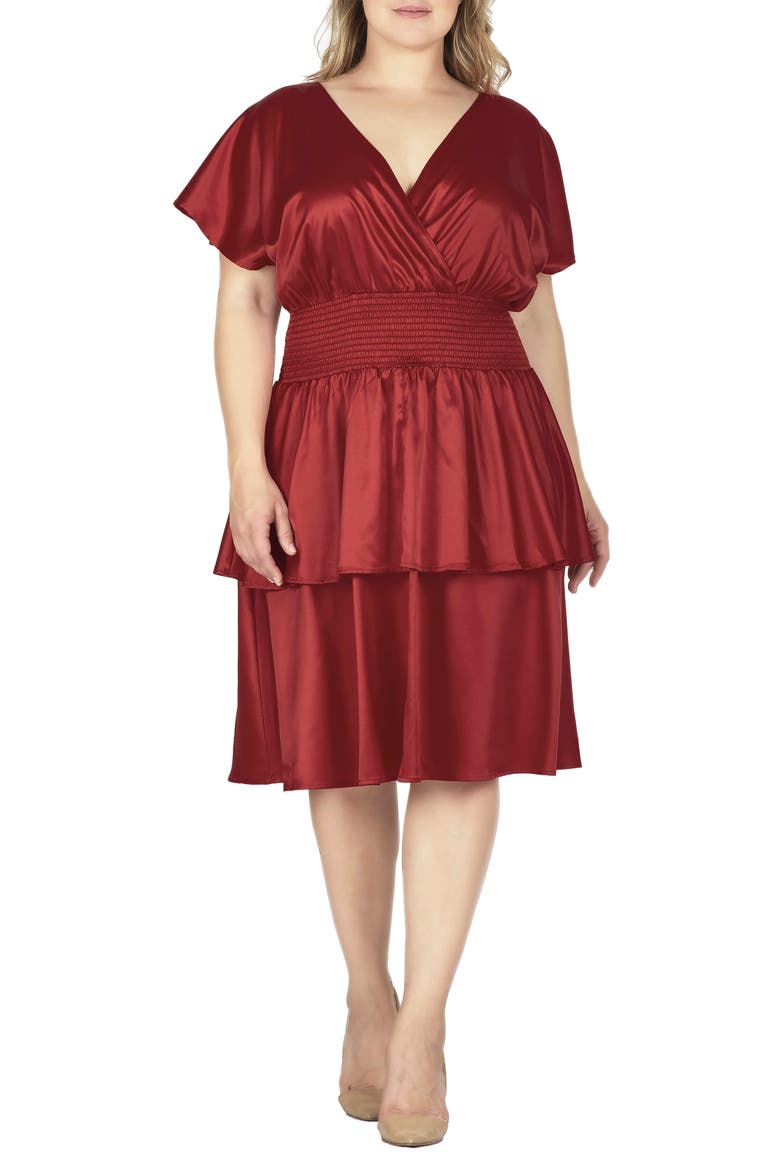 Tiered Satin Dress, Main, color, RED