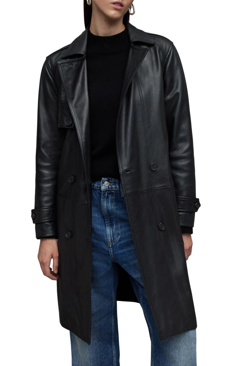 AllSaints Okena Leather Trench Coat, Alternate, color, 