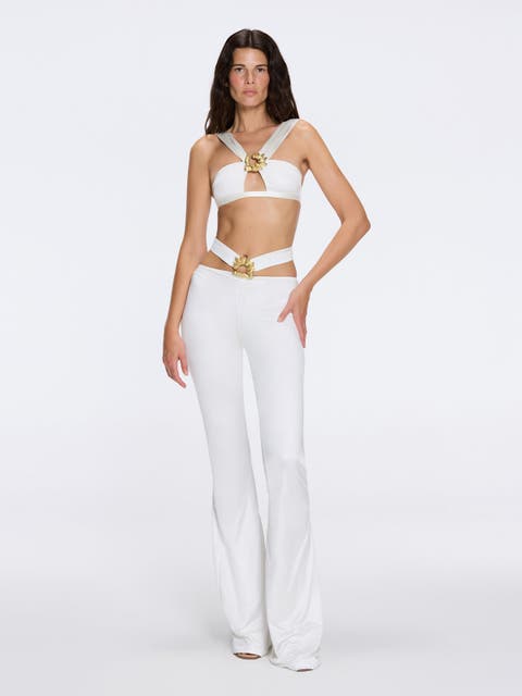 Gwyneth High-Waist with Gold Detail Satin Flare Pants