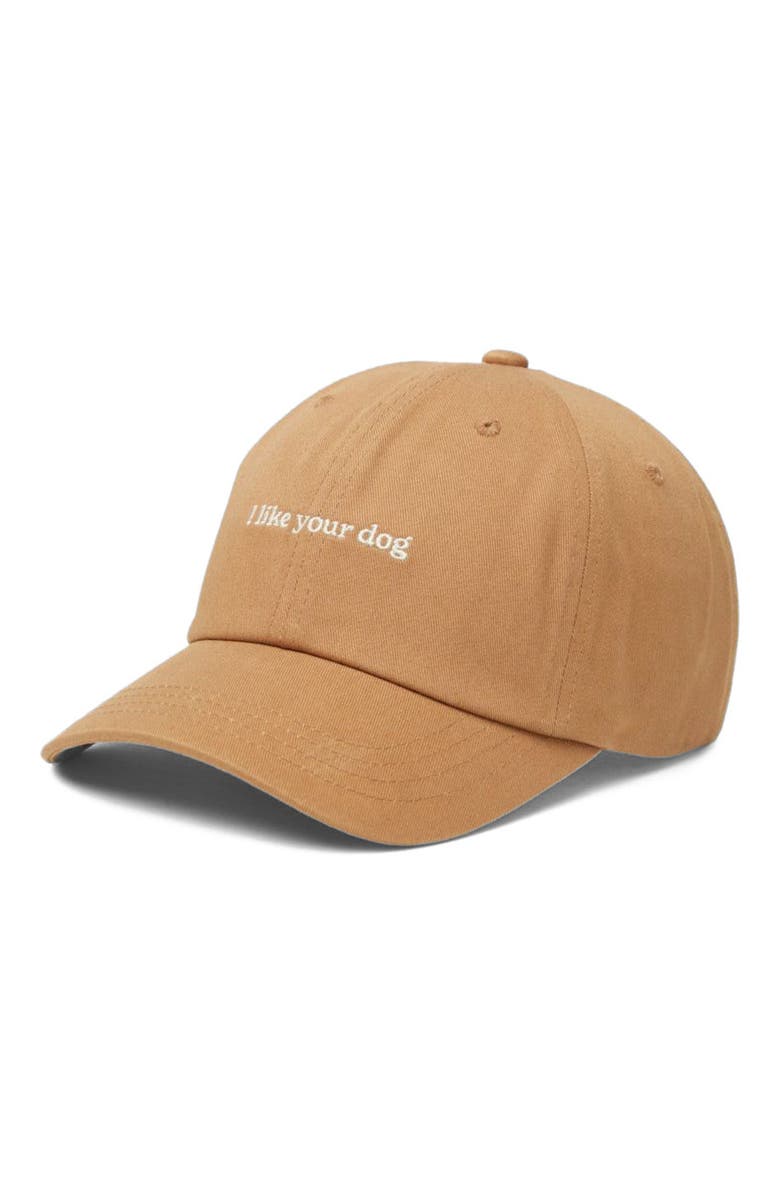 tentree Slogan Peak Hat, Main, color, Camel/I Like Your Dog
