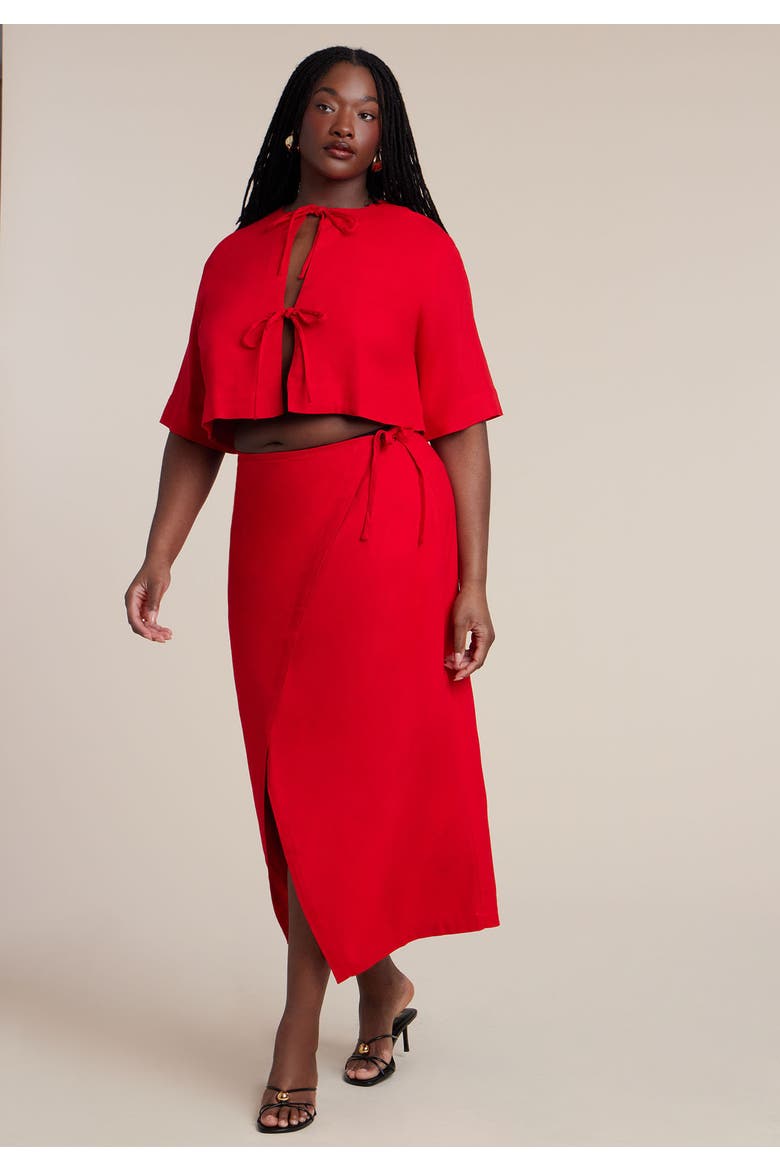 Linen Blend Wrap Skirt, Alternate, color, GOJI BERRY
