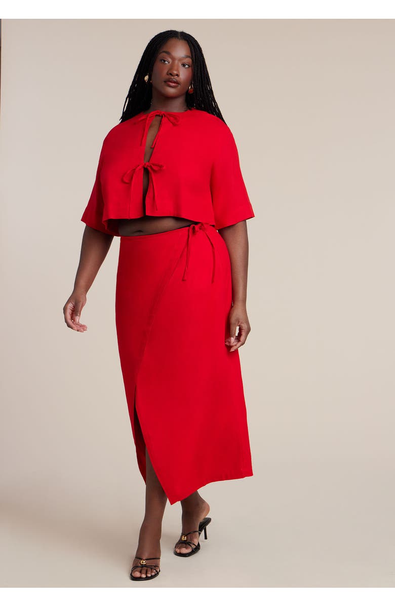 ELOQUII Linen Blend Wrap Skirt, Alternate, color, Goji Berry