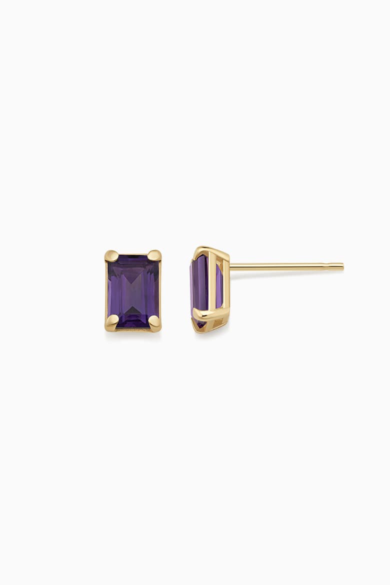 14K Gold Date Me Birthstone Stud Earrings, Main, color, Amethyst - February