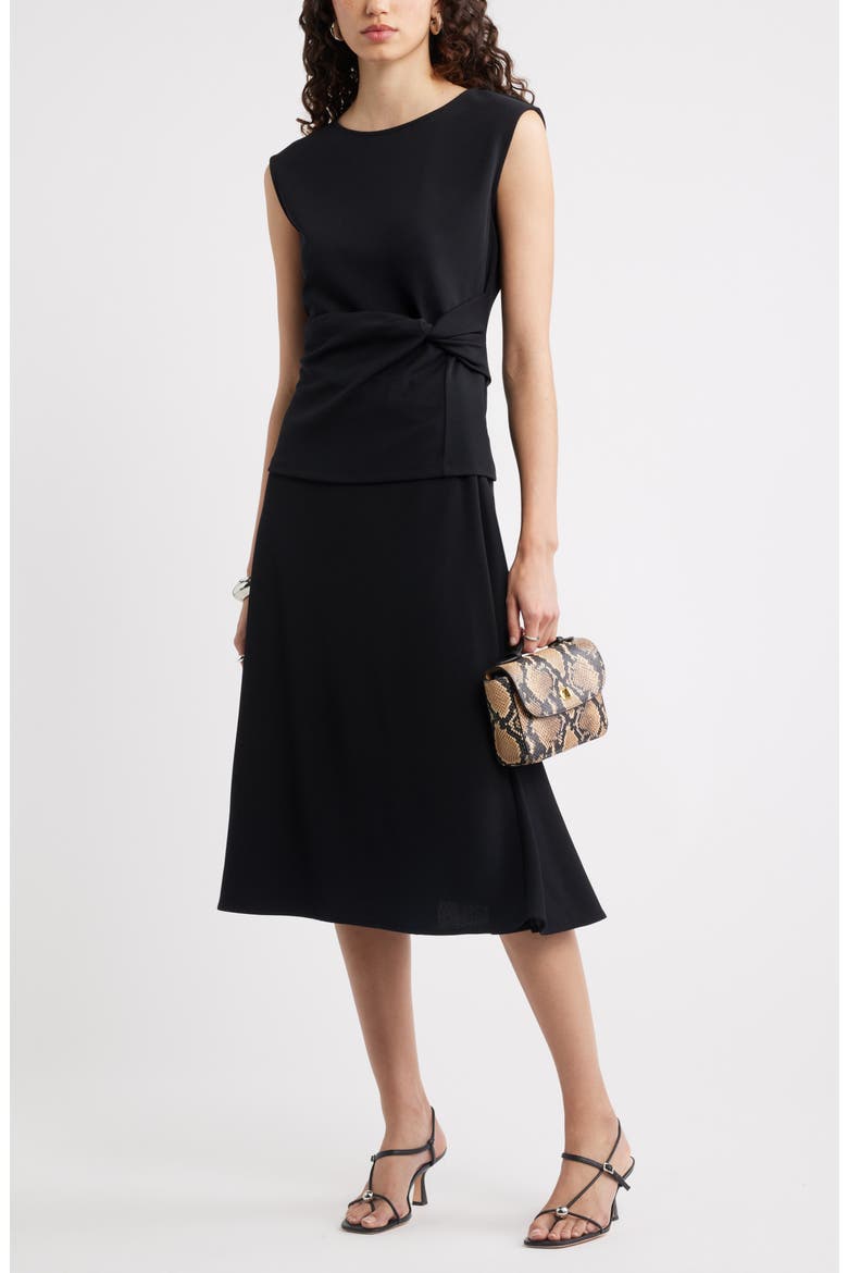 Twist Detail Midi Skirt, Alternate, color, BLACK