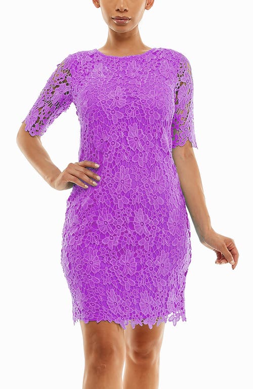 Nina Leonard Crochet Lace Sheath Dress In Wild Purple