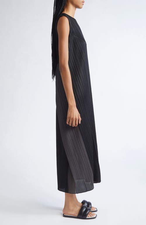 Issey Miyake Pleats Please  Pointe Pleated Asymmetric Sleeveless Midi Dress In Black