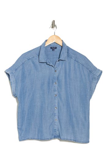 Splendid Katie Short Sleeve Button-up Shirt In Indigo