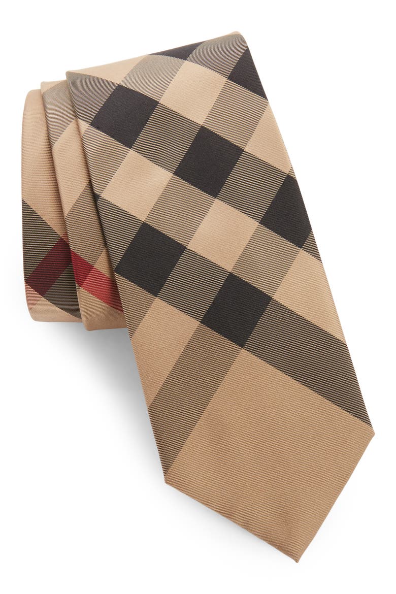 Manston Check Silk Tie, Main, color, CAMEL CHECK