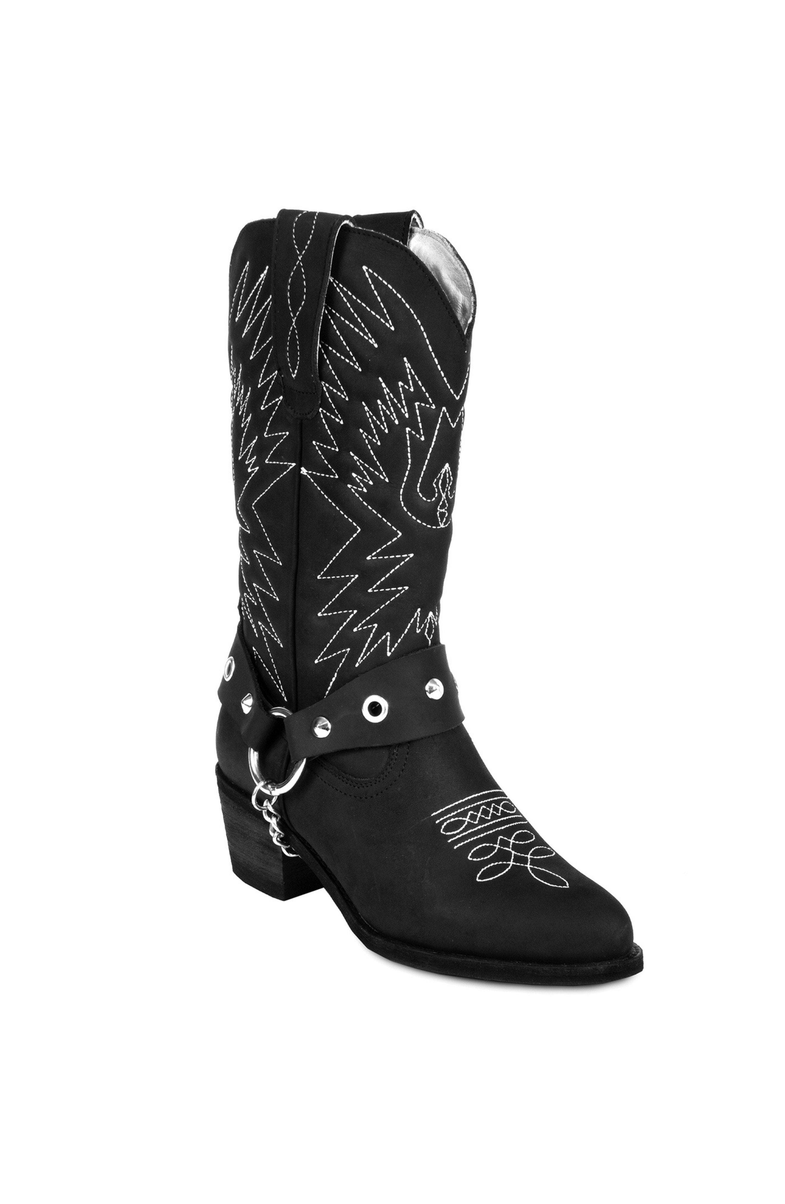 URBNKICKS Cowboy Leather Boots, Main, color, Black