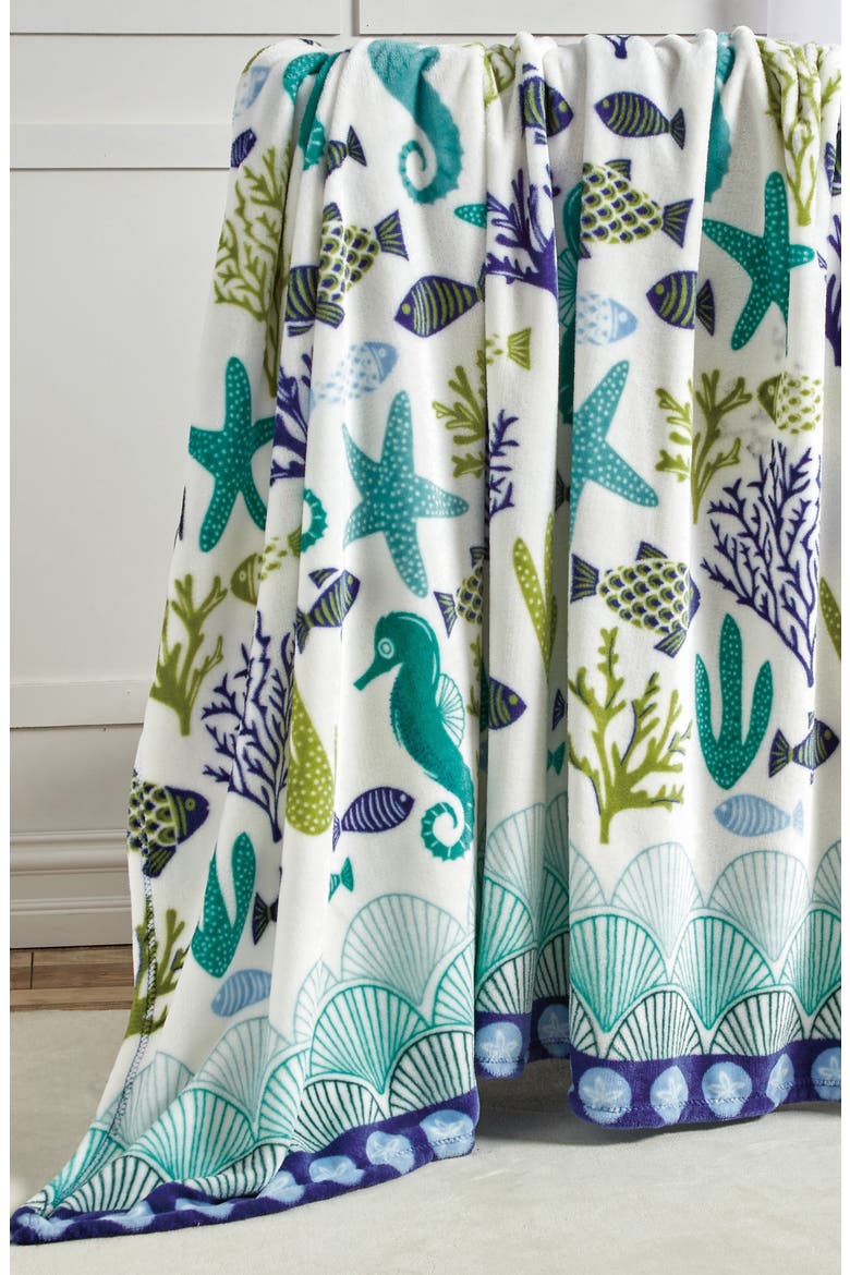 Ocean Coral Nautical Plush Throw Blanket, Alternate, color, OCEAN