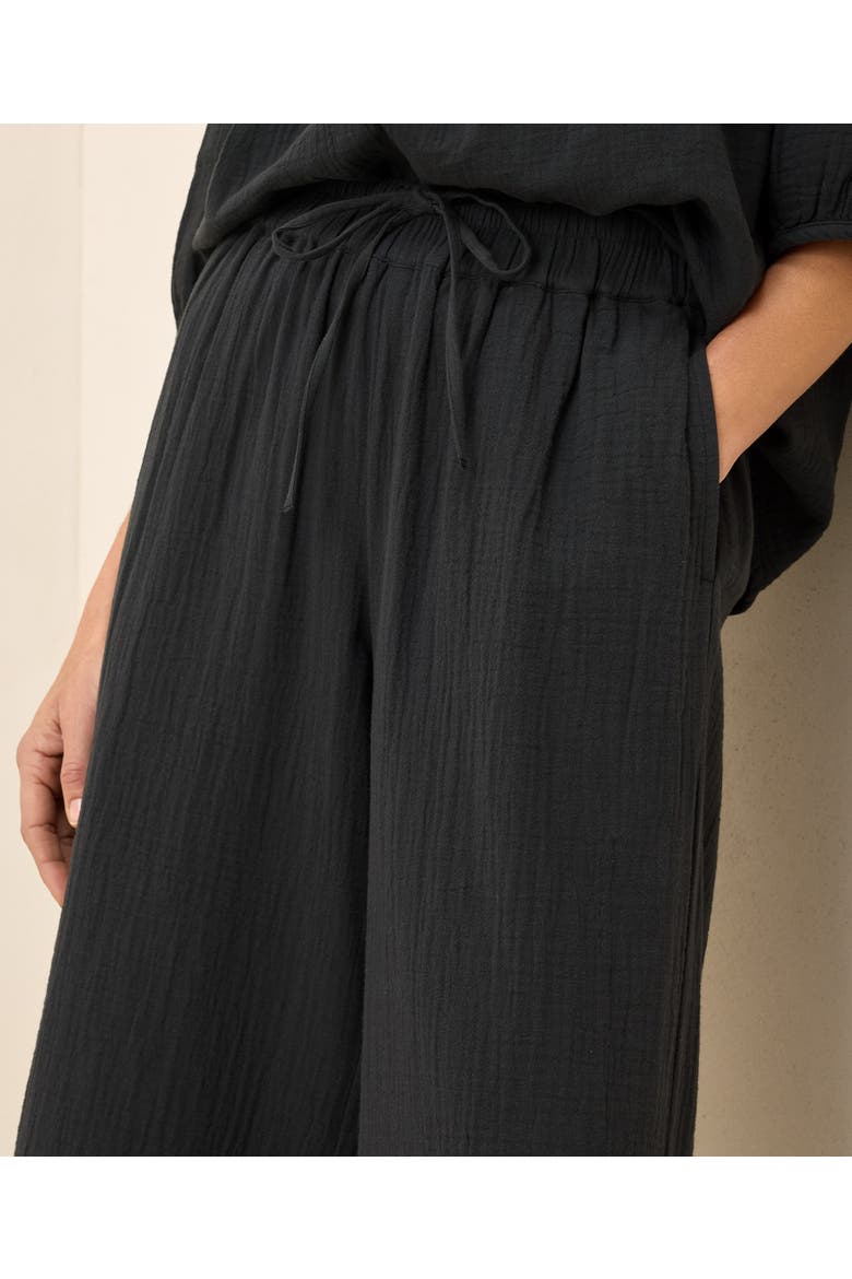 Organic Cotton Coastal Double Gauze Split Hem Pant, Alternate, color, Black