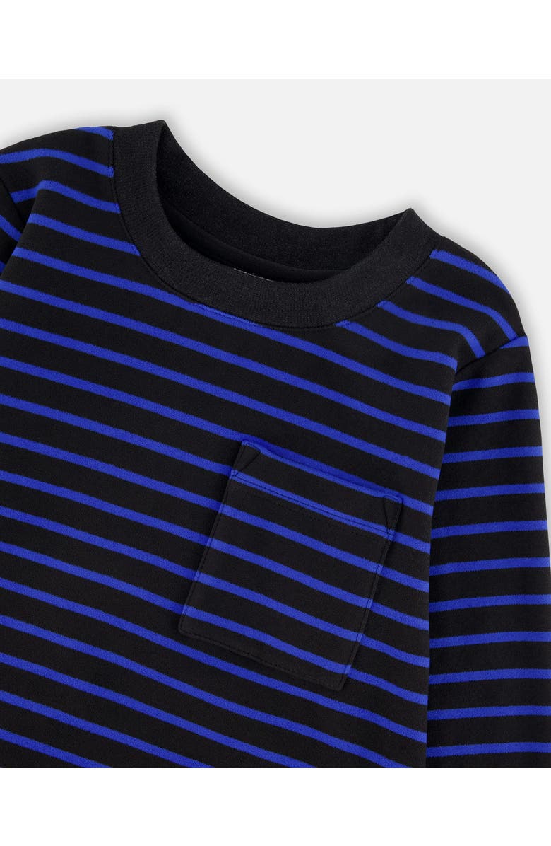 Deux par Deux Long Sleeve Brushed Jersey Striped Tee, Alternate, color, Black